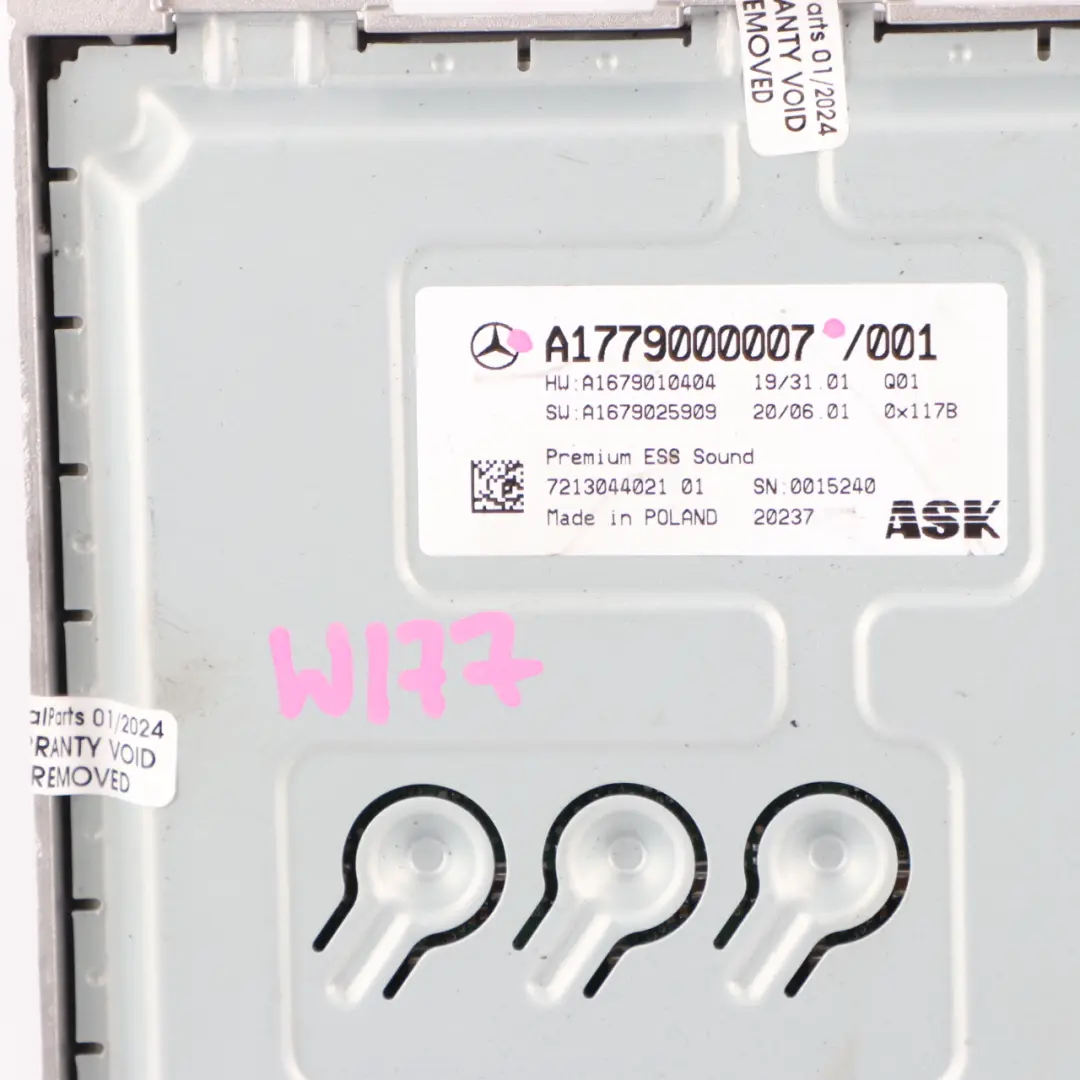 Audio Amplifier Mercedes C118 W177 W247 Radio Sound Burmester Unit to with Part number A1779000007 Audio Amplifier Mercedes C118 W177 W247 Radio Sound Burmester Unit - SKU A1779000007 - Part number A1779000007