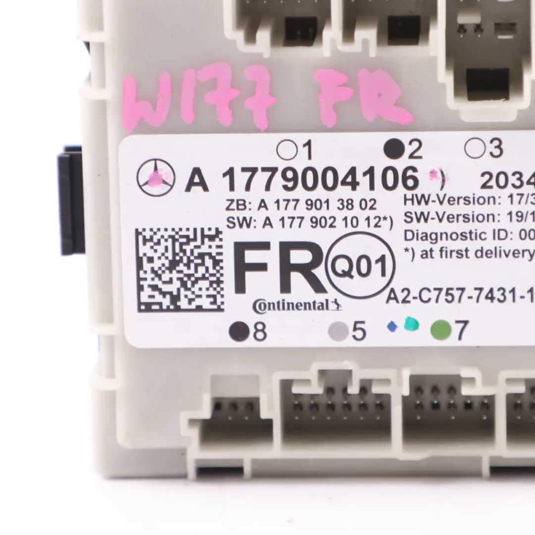 Módulo puerta Unidad control delantera derecha para Mercedes C118 W177 W247 con número de pieza A1779004106 Mercedes C118 W177 W247 Módulo puerta Unidad control delantera derecha - SKU A1779004106 - Número de pieza A1779004106