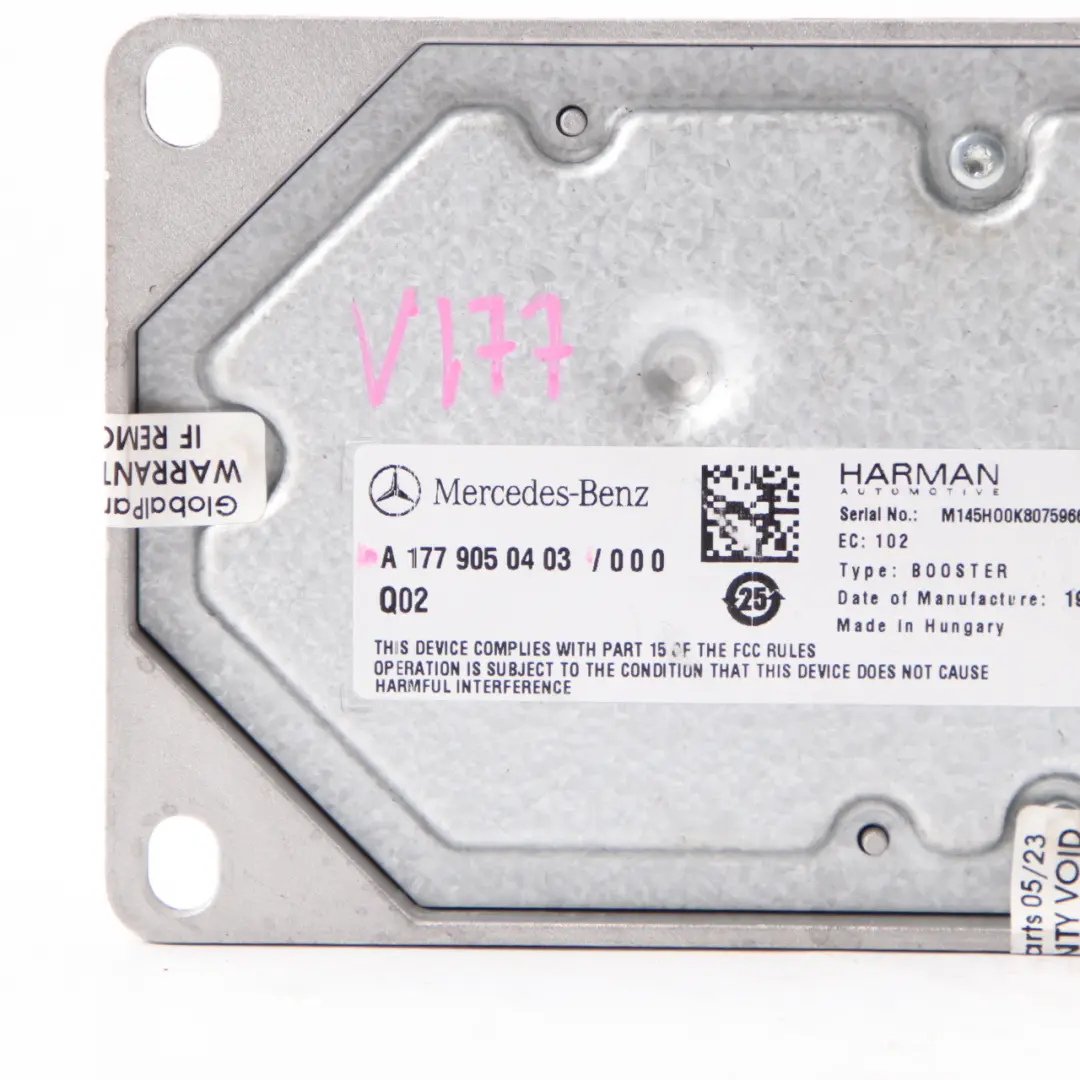 Amplificatore audio Mercedes V177 Harman/Kardon Unità sistema HIFI per con numero di parte A1779050403 Amplificatore audio Mercedes V177 Harman/Kardon Unità sistema HIFI - SKU A1779050403 - Numero di parte A1779050403