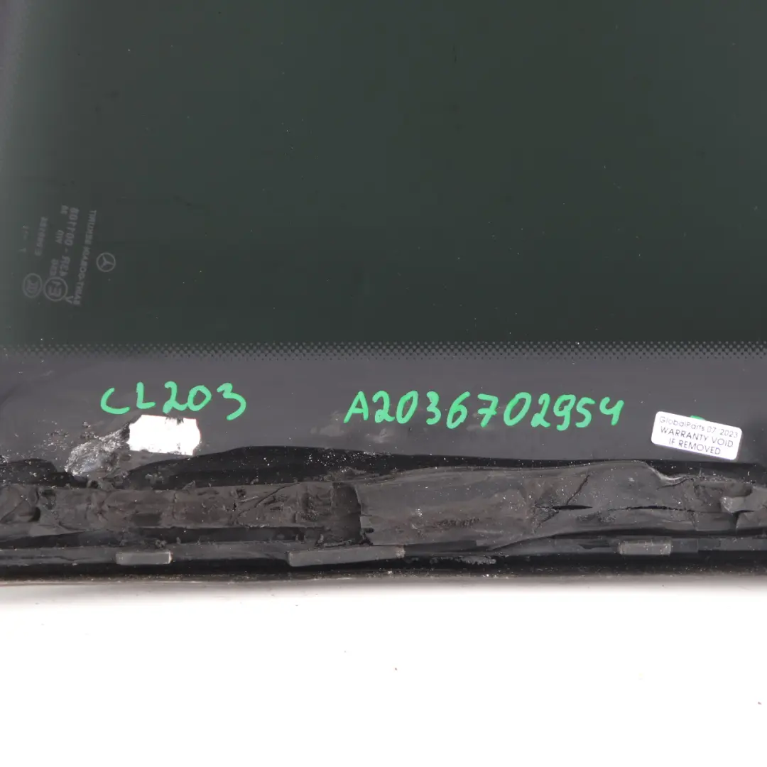 Window Quarter Glass Rear Left N/S Side Tinted to Mercedes CLC CL203 with Part number A2036702954 Mercedes CLC CL203 Window Quarter Glass Rear Left N/S Side Tinted - SKU A2036702954 - Part number A2036702954
