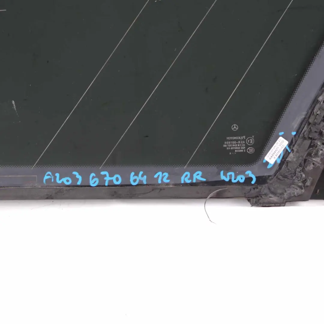 Quarter Side Window Rear Left N/S Glass AS3 to Mercedes W203 Touring with Part number A2036706312 Mercedes W203 Touring Quarter Side Window Rear Left N/S Glass AS3 - SKU A2036706312 - Part number A2036706312