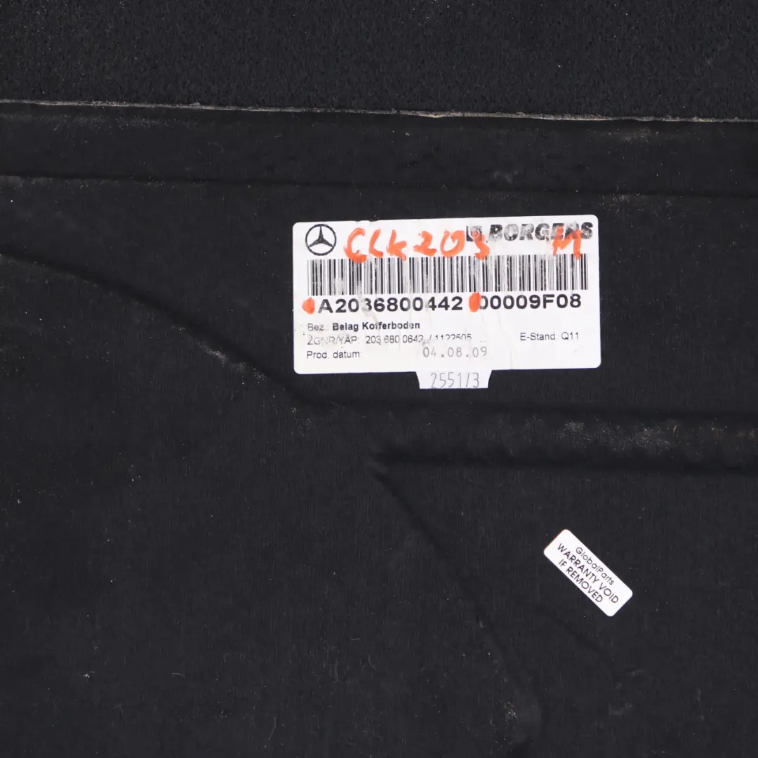 Boot Loading Floor Carpet Cover Trunk Black to Mercedes CL203 with Part number A2036800442 Mercedes CL203 Boot Loading Floor Carpet Cover Trunk Black - SKU A2036800442 - Part number A2036800442