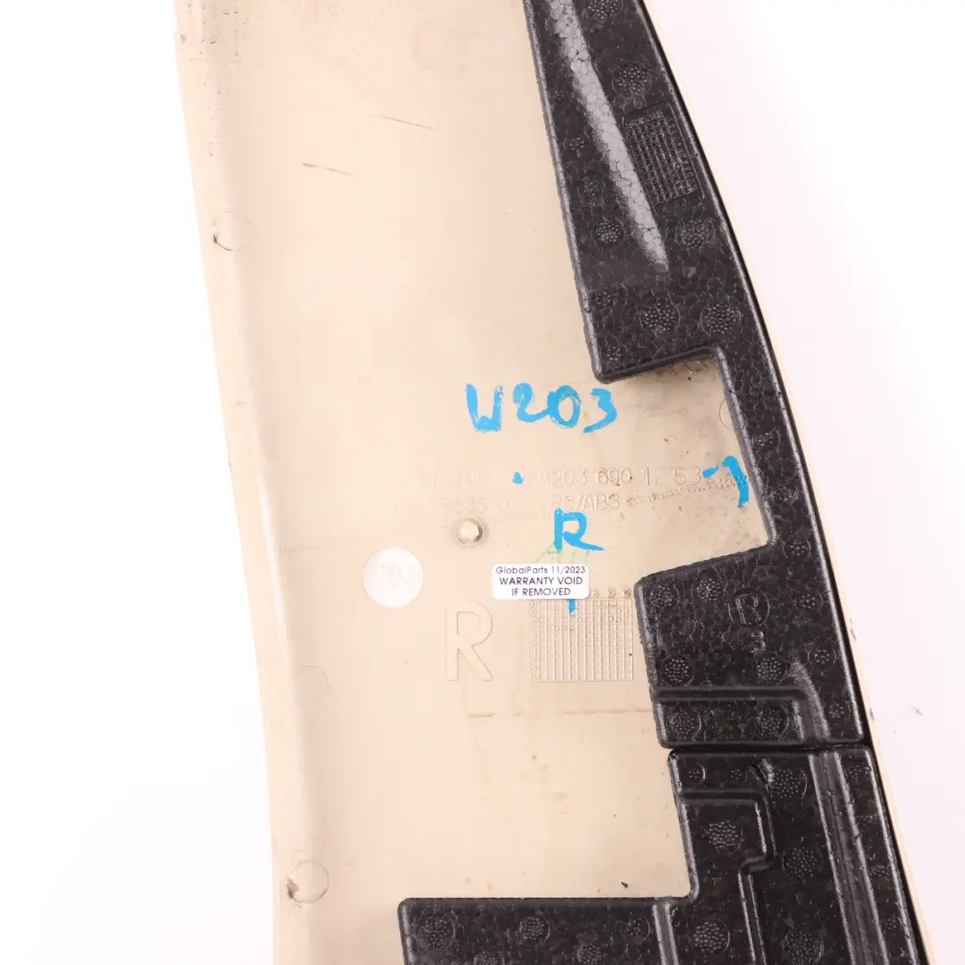 Column B-Pillar Bottom Trim Panel Right O/S Beige to Mercedes W203 with Part number A2036901253 Mercedes W203 Column B-Pillar Bottom Trim Panel Right O/S Beige - SKU A2036901253-1 - Part number A2036901253