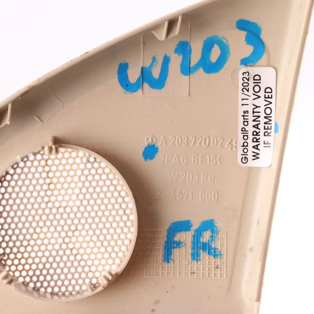 Speaker Tweeter Trim Cover Front Right O/S Beige to Mercedes W203 with Part number A2037200248 Mercedes W203 Speaker Tweeter Trim Cover Front Right O/S Beige - SKU A2037200248-2 - Part number A2037200248