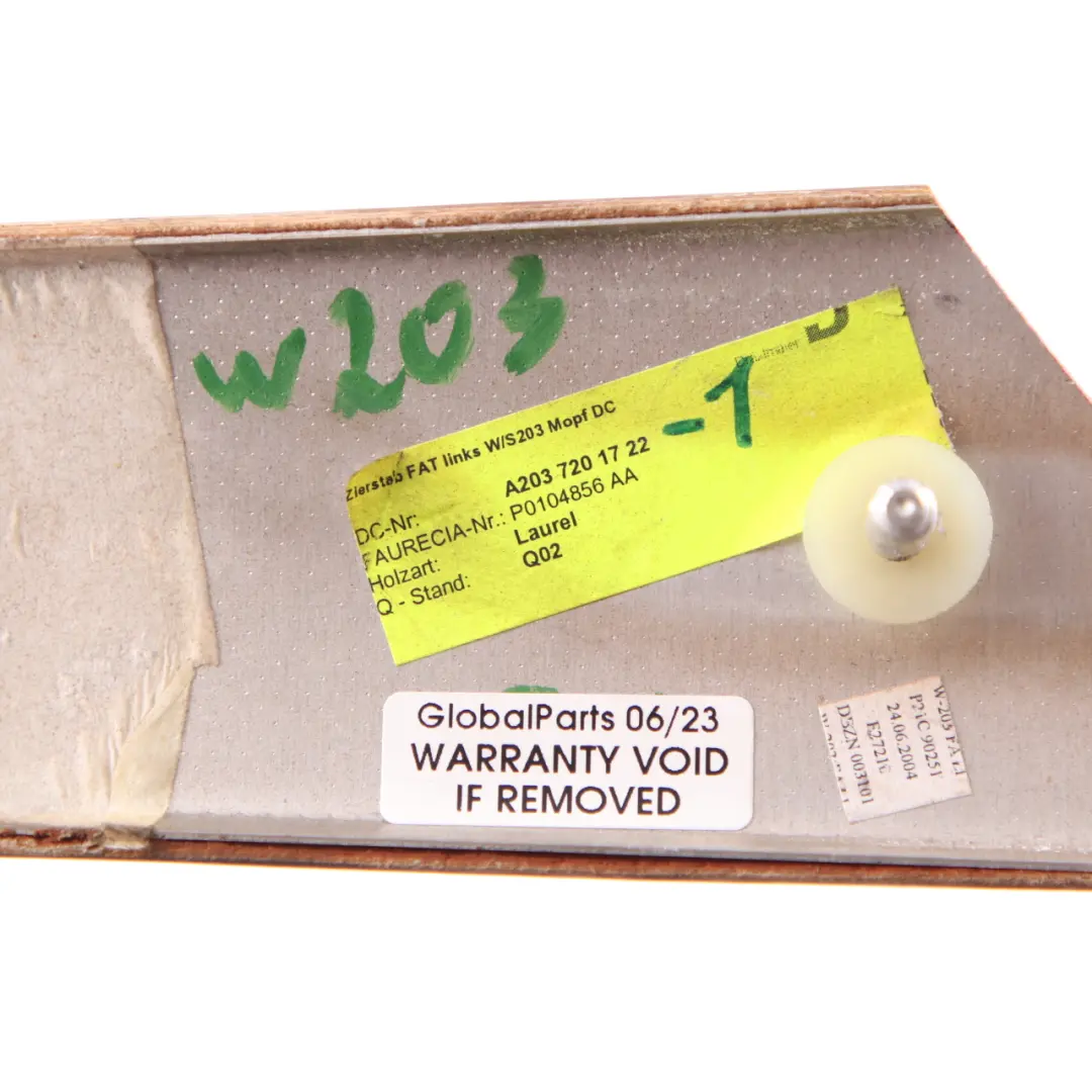 Strip Cover Trim Front Door Left N/S Wood Panel to Mercedes W203 with Part number A2037201722 Mercedes W203 Strip Cover Trim Front Door Left N/S Wood Panel - SKU A2037201722-1 - Part number A2037201722