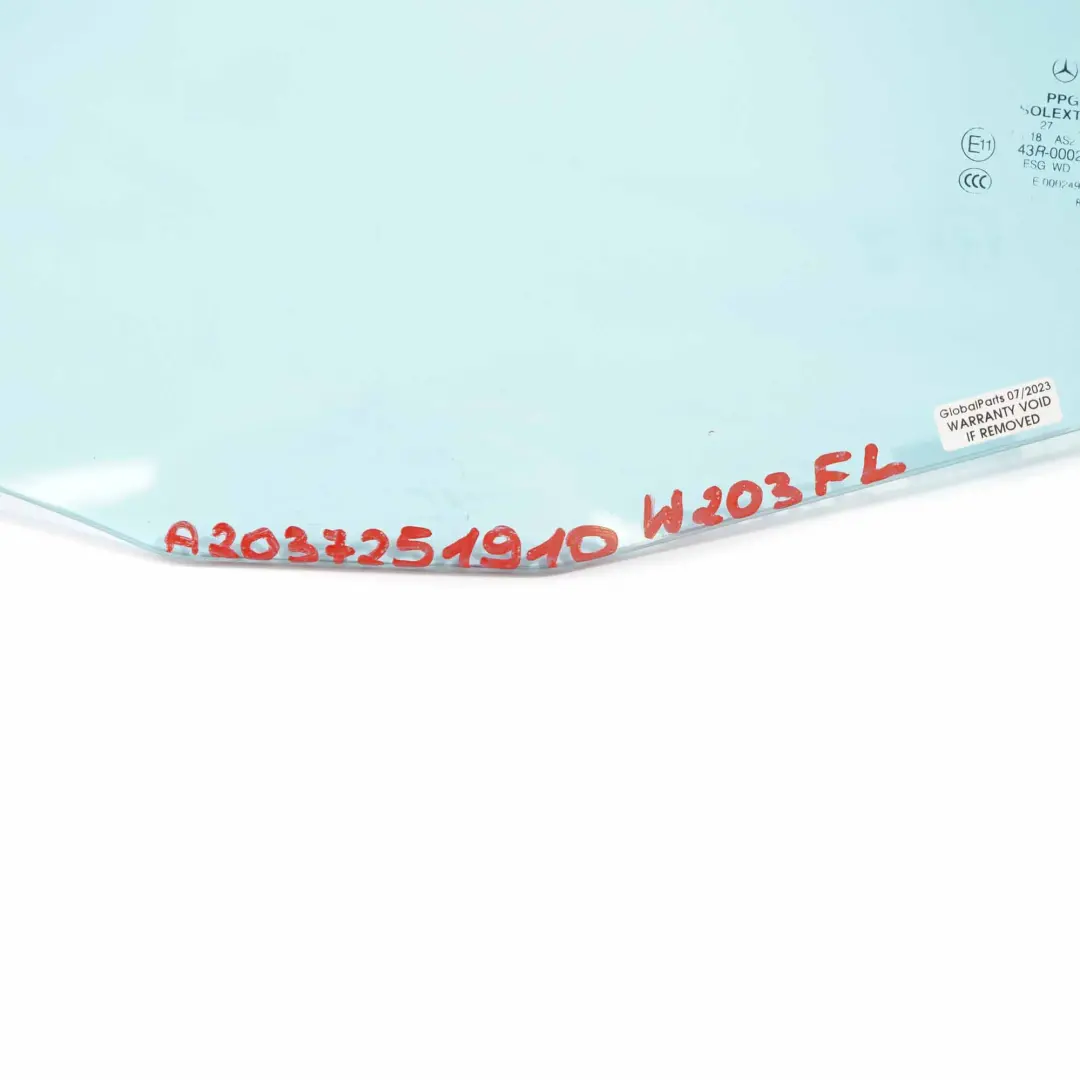 Glace de Porte Avant Gauche Vitrage Bleu AS2 pour Mercedes W203 à propos du numéro de pièce A2037251910 Mercedes W203 Glace de Porte Avant Gauche Vitrage Bleu AS2 - SKU A2037251910 - Numéro de pièce A2037251910
