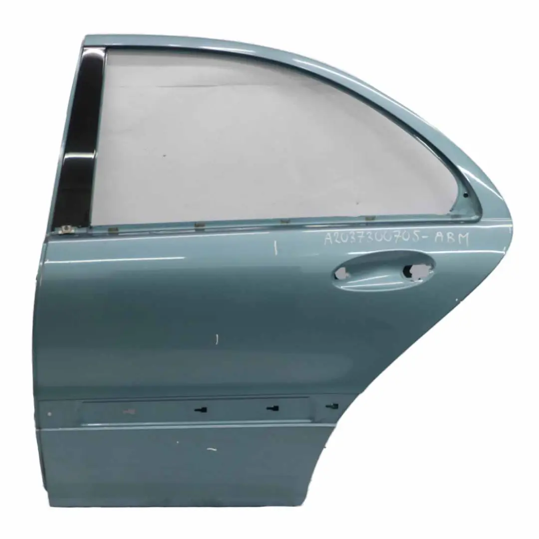 Door Rear Left N/S Aragonite Blue Metallic - 941 to Mercedes W203 with Part number A2037300705 Mercedes W203 Door Rear Left N/S Aragonite Blue Metallic - 941 - SKU A2037300705-ABM - Part number A2037300705