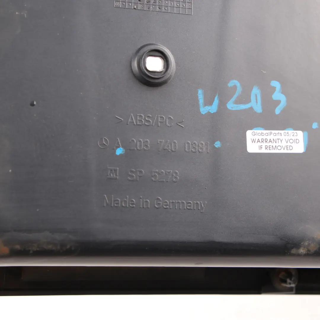 Trim Licence Number Plate Trunk Obsidian Black to Mercedes W203 Touring Tailgate with Part number A2037400381 Mercedes W203 Touring Tailgate Trim Licence Number Plate Trunk Obsidian Black - SKU A2037400381-OB - Part number A2037400381
