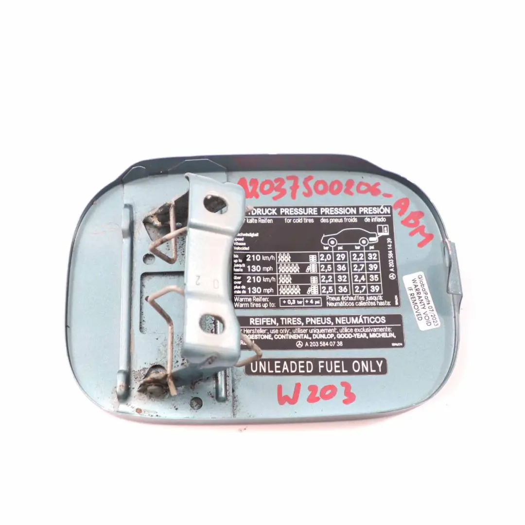 Mercedes W203 Couvercle de bouchon de réservoir de carburant Aragonitblau - 941 - SKU A2037500206-ABM - Numéro de pièce A2037500206