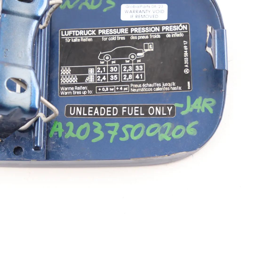 Filler Fill in Flap Tank Cap Cover Jaspis Blue Metallic - 345 to Mercedes W203 Fuel with Part number A2037500206 Mercedes W203 Fuel Filler Fill in Flap Tank Cap Cover Jaspis Blue Metallic - 345 - SKU A2037500206-JAR - Part number A2037500206