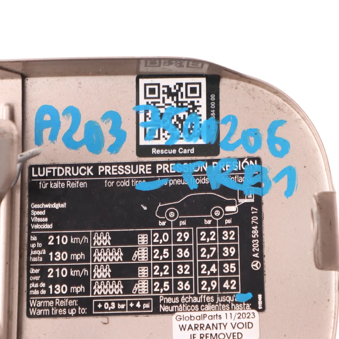 Filler Flap Tank Cap Cover Travertine Beige - 693 to Mercedes W203 Fuel with Part number A2037500206 Mercedes W203 Fuel Filler Flap Tank Cap Cover Travertine Beige - 693 - SKU A2037500206-TRB1 - Part number A2037500206