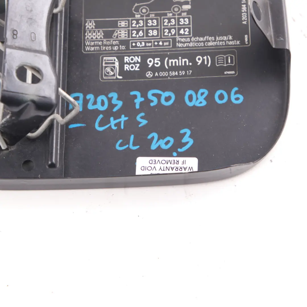 Flap Tank Cap Cover Chromite Black - 112 to Mercedes CL203 Fuel with Part number A2037500806 Mercedes CL203 Fuel Flap Tank Cap Cover Chromite Black - 112 - SKU A2037500806-CHS - Part number A2037500806