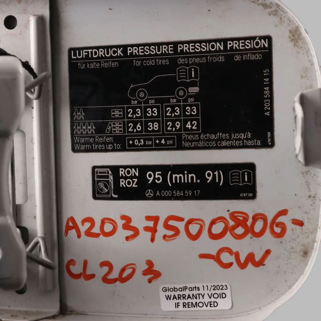 tapa depósito combustible tapa la tapa llenado Calcita Blanco 650 para Mercedes CL203 con número de pieza A2037500806 Mercedes CL203 tapa depósito combustible tapa la tapa llenado Calcita Blanco 650 - SKU A2037500806-CW - Número de pieza A2037500806