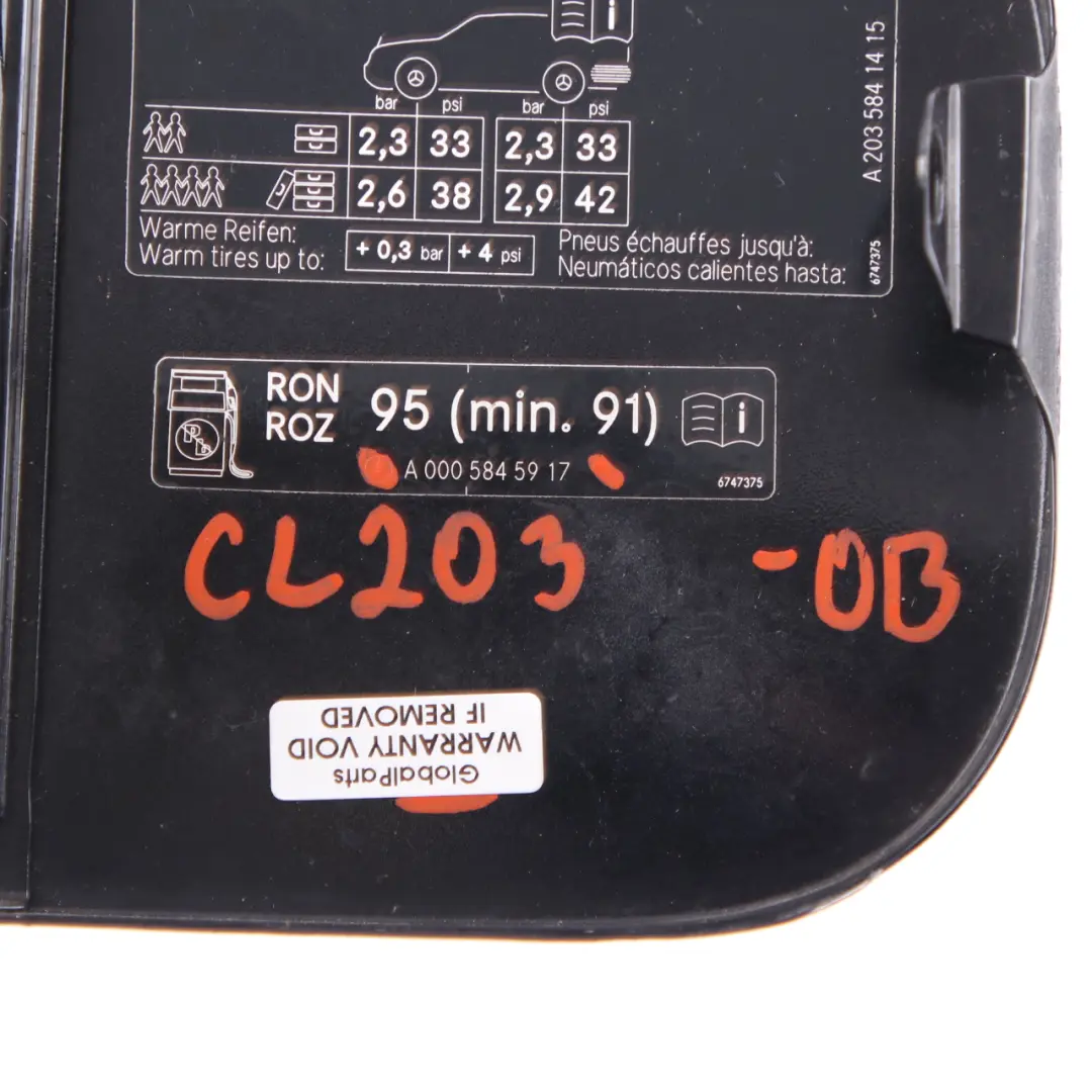 Mercedes-Benz CL203 Fuel Flap Tank Cap Cover Obsidian Black 197U to with Part number A2037500806 Mercedes-Benz CL203 Fuel Flap Tank Cap Cover Obsidian Black 197U - SKU A2037500806-OB1 - Part number A2037500806