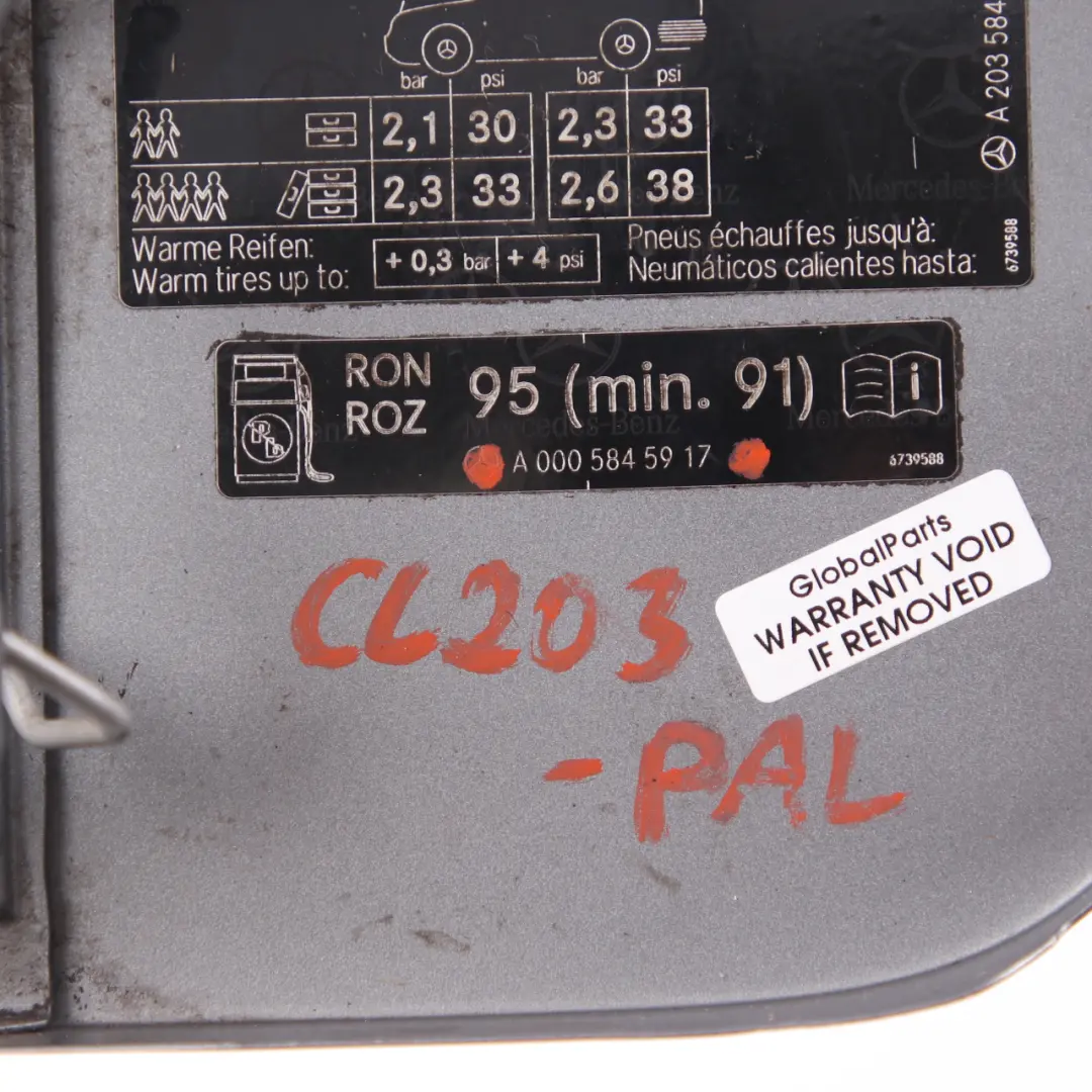 Mercedes-Benz CL203 Fuel Flap Tank Cap Cover Palladium Silver Metallic 792 to with Part number A2037500806 Mercedes-Benz CL203 Fuel Flap Tank Cap Cover Palladium Silver Metallic 792 - SKU A2037500806-PAL - Part number A2037500806