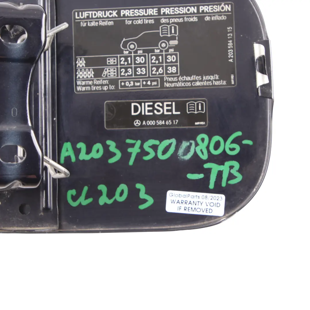 Filler Flap Tank Cap Cover Tanzanite Blue A2037500806 to Mercedes CL203 Fuel with Part number A2037500806-TB Mercedes CL203 Fuel Filler Flap Tank Cap Cover Tanzanite Blue A2037500806 - SKU A2037500806-TB - Part number A2037500806-TB