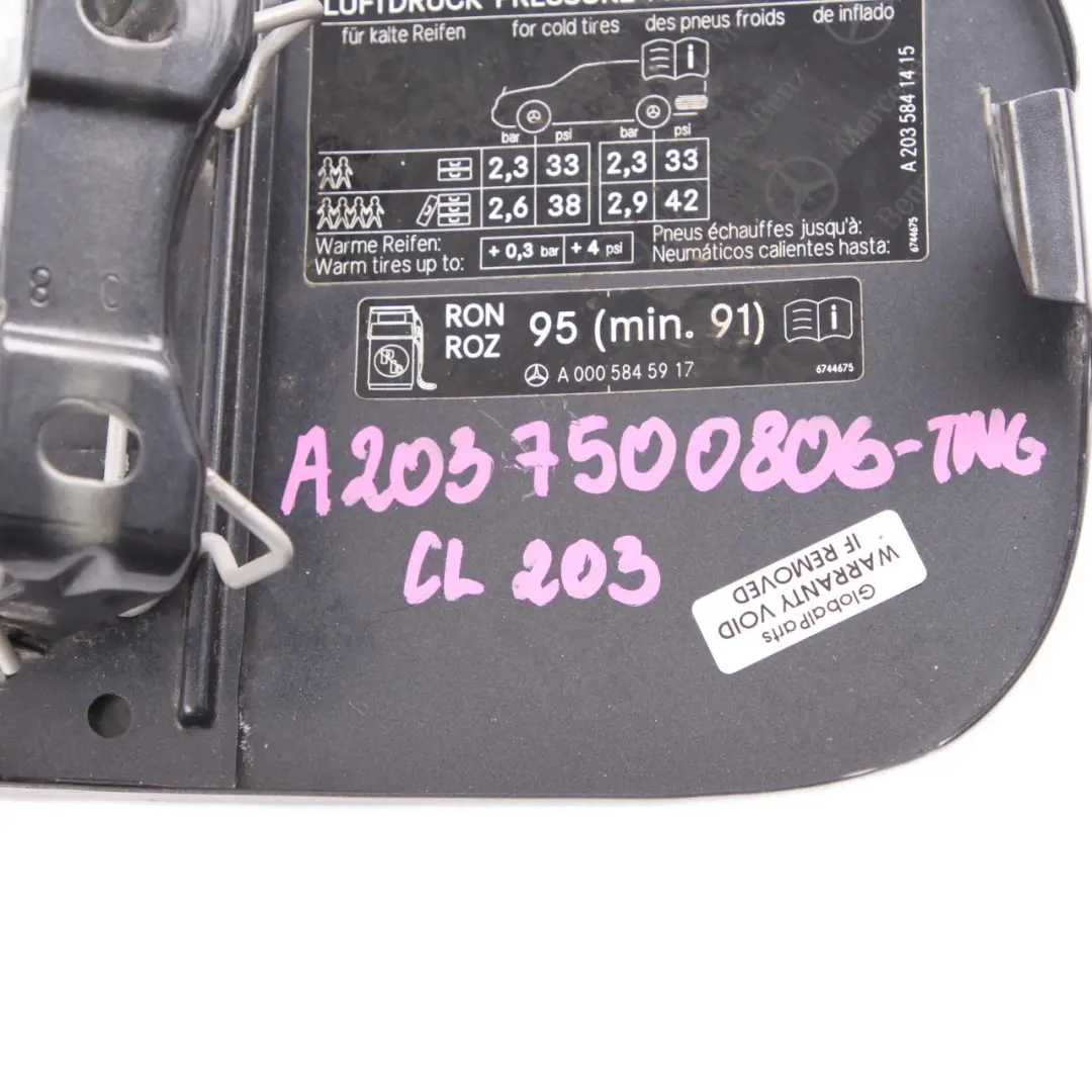 Filler Flap Tank Cap Cover Tenorite Grey - 755 to Mercedes CL203 Fuel with Part number A2037500806 Mercedes CL203 Fuel Filler Flap Tank Cap Cover Tenorite Grey - 755 - SKU A2037500806-TNG - Part number A2037500806