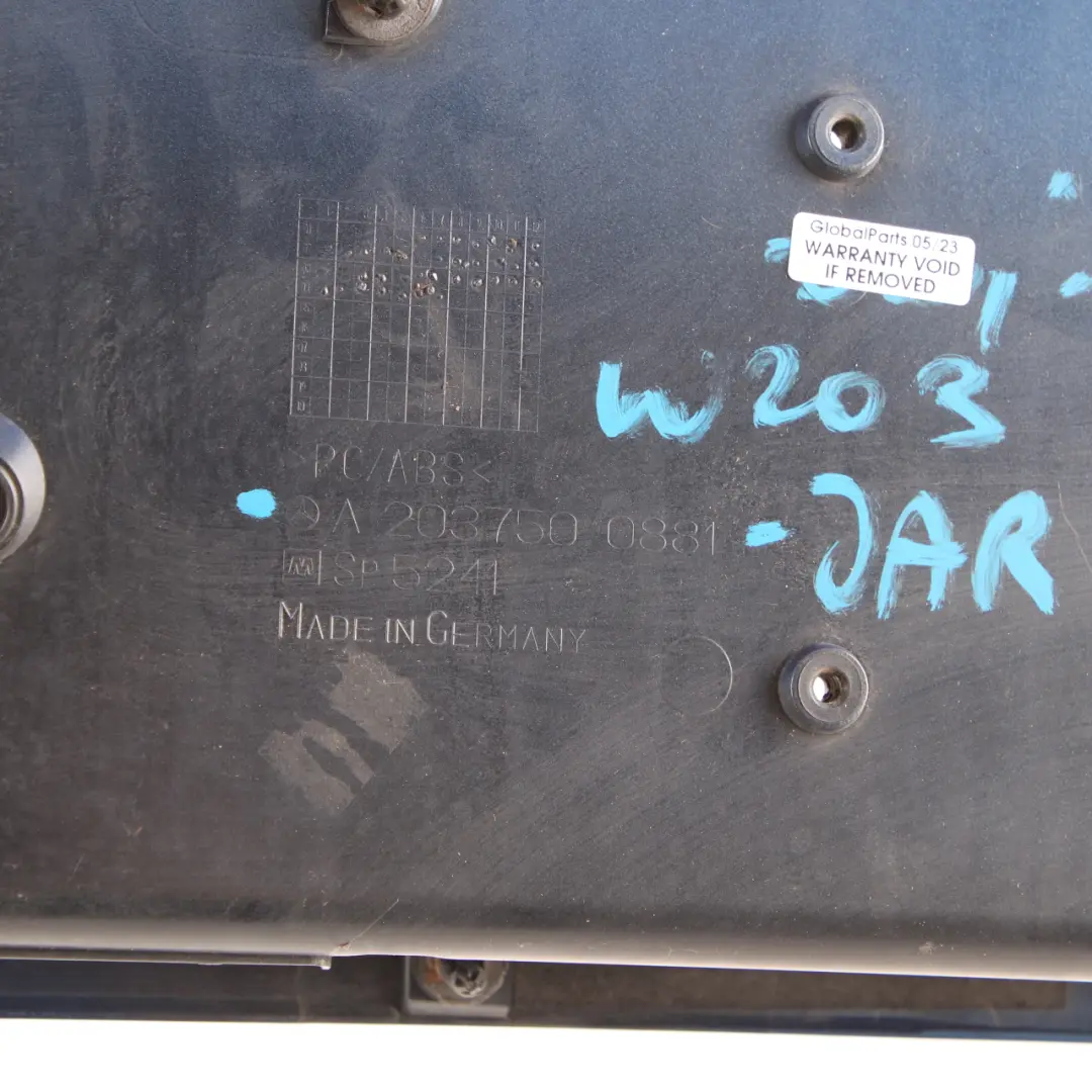 Mercedes-Benz C-Class W203 Rear Trunk Lid Tailgate Plate Holder Jaspis Blue 345 to with Part number A2037500881 Mercedes-Benz C-Class W203 Rear Trunk Lid Tailgate Plate Holder Jaspis Blue 345 - SKU A2037500881-JAR - Part number A2037500881