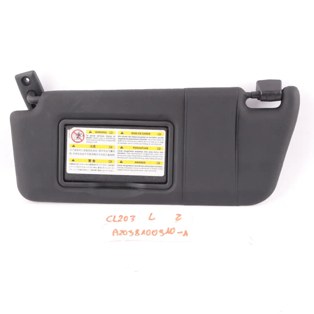 Pare-soleil Mercedes CL203 Coupe Couvercle Gauche Noir pour à propos du numéro de pièce A2038100910 Pare-soleil Mercedes CL203 Coupe Couvercle Gauche Noir - SKU A2038100910-1 - Numéro de pièce A2038100910