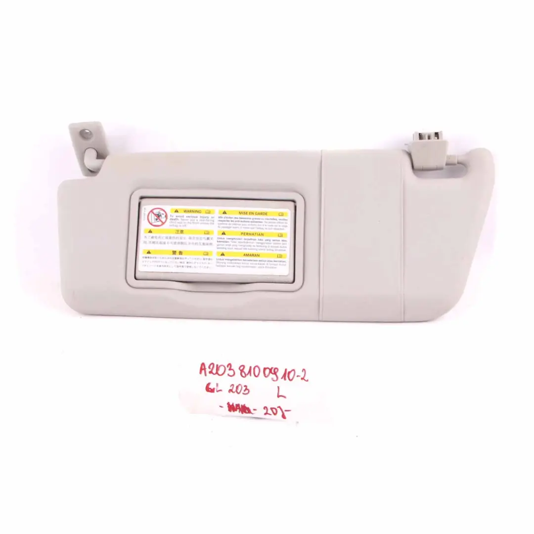 Mercedes CL203 Sun Visor Cover Left N/S Trim Panel Covering Grey - SKU A2038100910-2 - Part number A2038100910