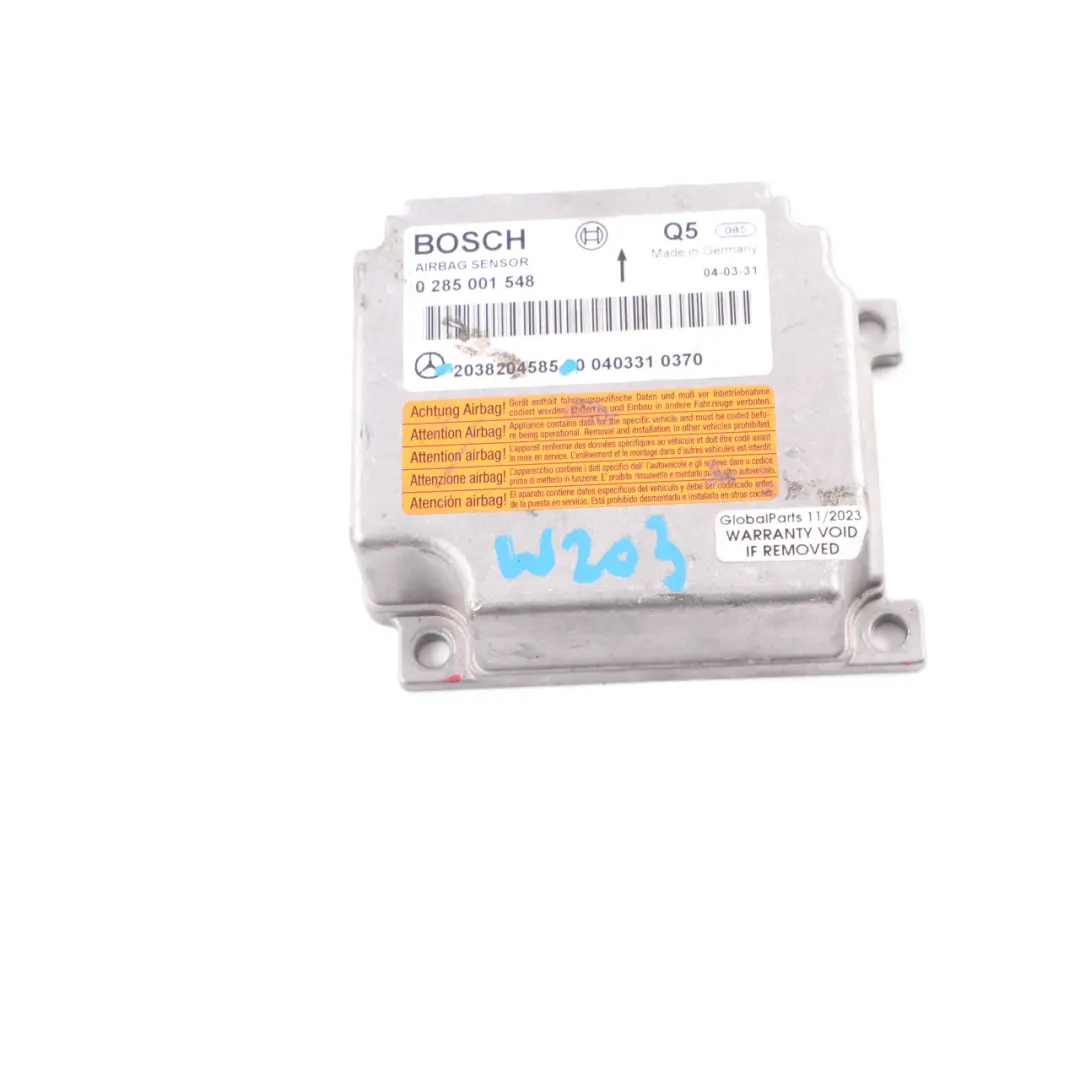 Airbag Module Mercedes W203 W209 SRS Control Unit Crash Sensor ECU to with Part number A2038204585 Airbag Module Mercedes W203 W209 SRS Control Unit Crash Sensor ECU - SKU A2038204585 - Part number A2038204585