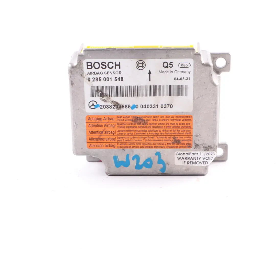 Airbag Module Mercedes W203 W209 SRS Control Unit Crash Sensor ECU to with Part number A2038204585 Airbag Module Mercedes W203 W209 SRS Control Unit Crash Sensor ECU - SKU A2038204585 - Part number A2038204585