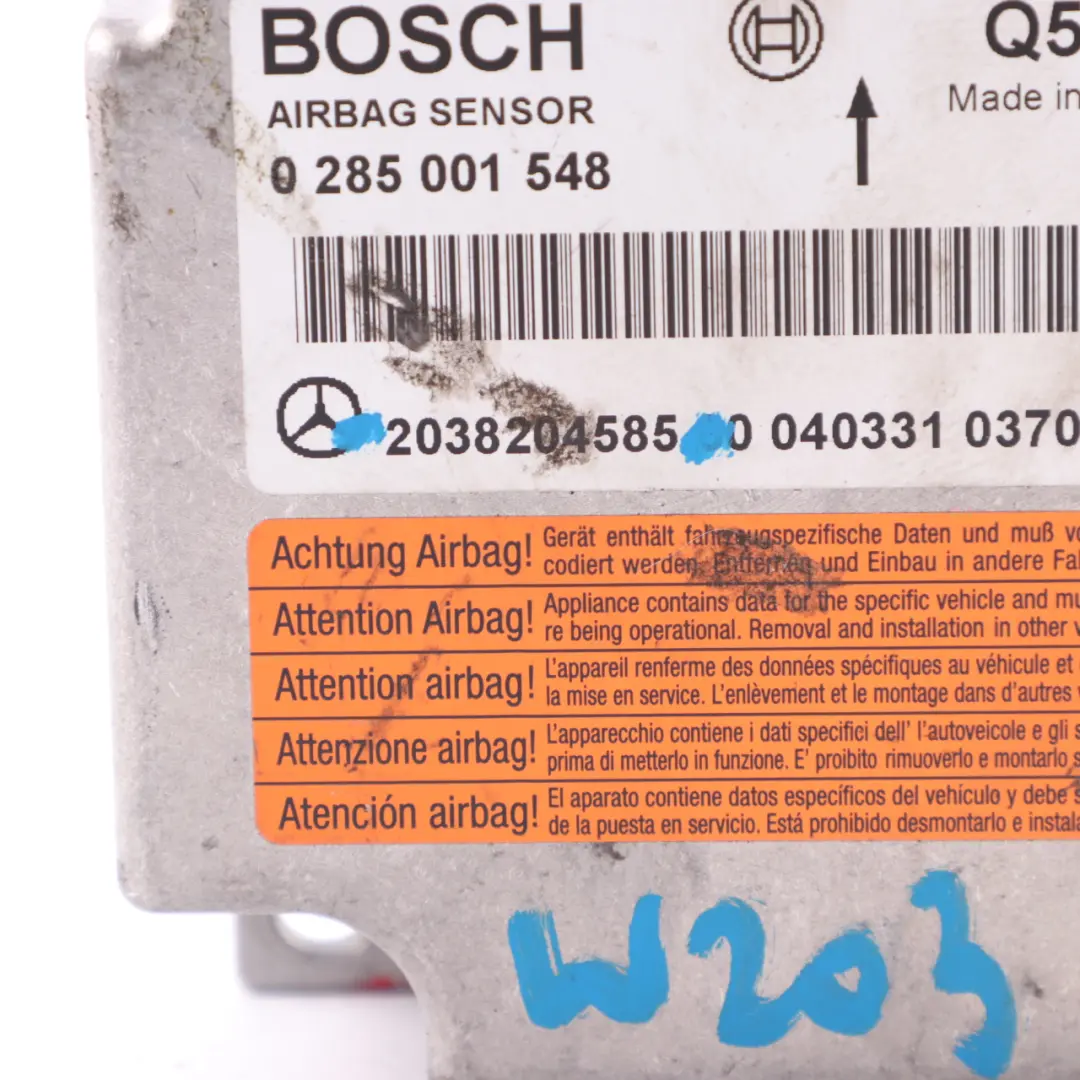 Airbag Module Mercedes W203 W209 SRS Control Unit Crash Sensor ECU to with Part number A2038204585 Airbag Module Mercedes W203 W209 SRS Control Unit Crash Sensor ECU - SKU A2038204585 - Part number A2038204585
