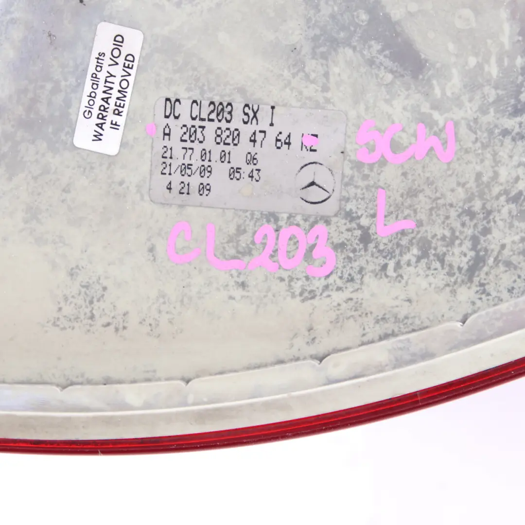 Tail Light Mercedes CL203 Rear Left N/S Lamp Side Black Schwarz to with Part number A2038204764 Tail Light Mercedes CL203 Rear Left N/S Lamp Side Black Schwarz - SKU A2038204764-SCH - Part number A2038204764