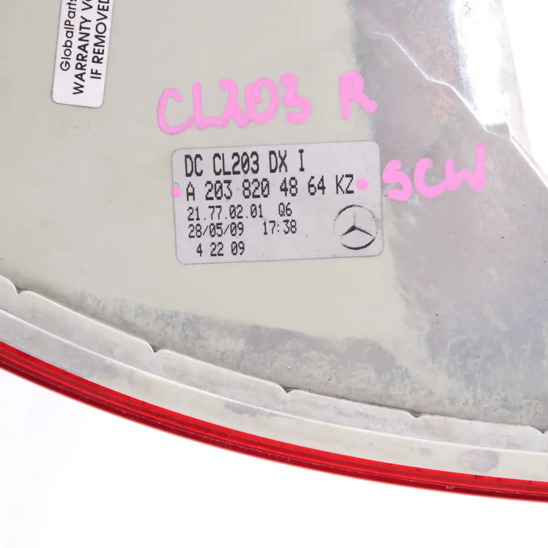 Tail Light Mercedes CL203 Rear Right O/S Lamp Side Black Schwarz to with Part number A2038204864 Tail Light Mercedes CL203 Rear Right O/S Lamp Side Black Schwarz - SKU A2038204864-SCH - Part number A2038204864