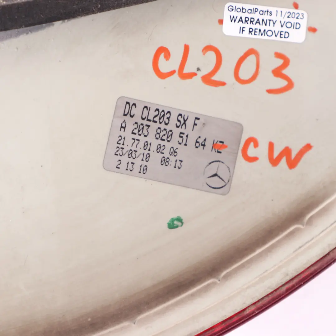 Luz Trasera Izquierda Panel Lateral Calcite White para Mercedes CL203 con número de pieza A2038205164 Mercedes CL203 Luz Trasera Izquierda Panel Lateral Calcite White - SKU A2038205164-CW - Número de pieza A2038205164
