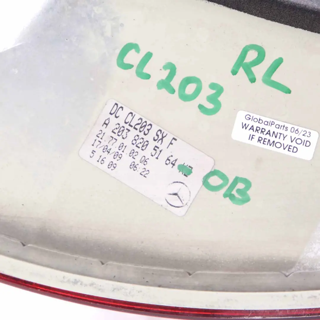 Tail Light Rear Left N/S Lamp Side Obsidian Black Metallic - 197 to Mercedes CL203 with Part number A2038205164 Mercedes CL203 Tail Light Rear Left N/S Lamp Side Obsidian Black Metallic - 197 - SKU A2038205164-OB - Part number A2038205164