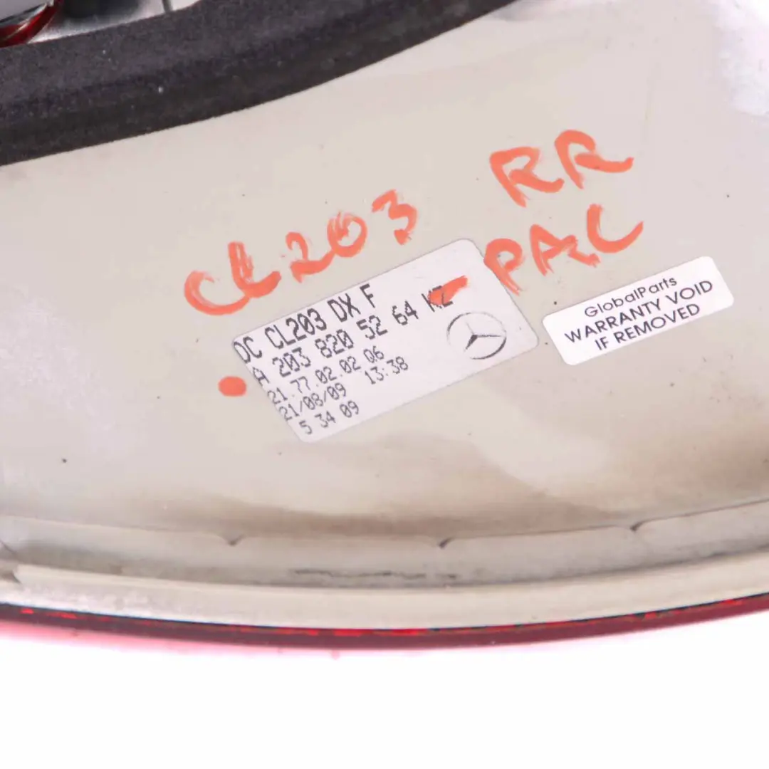 Rücklicht hinten rechts Lampe Seite Palladiumsilber Mercedes CL203 - SKU A2038205264-PAL - Teilenummer A2038205264