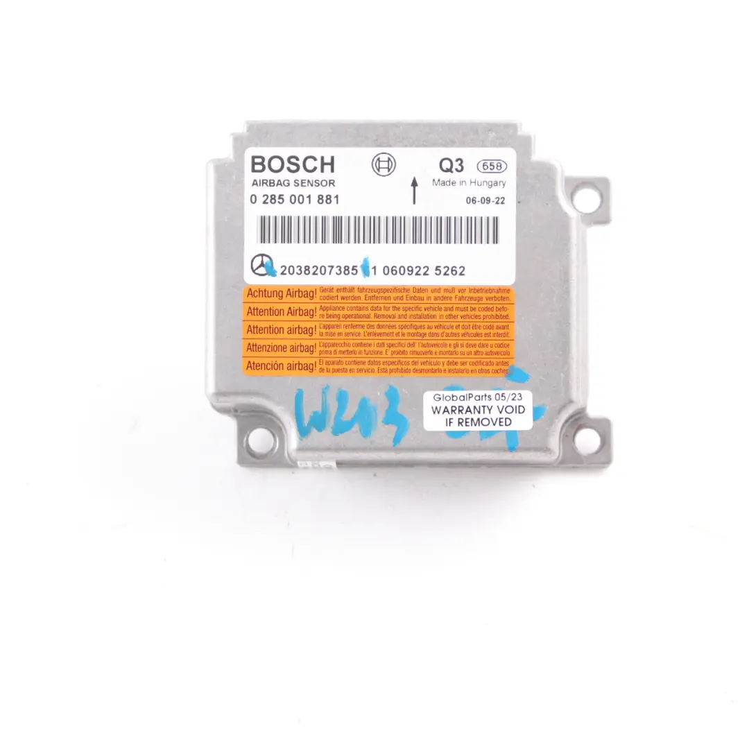 Mercedes W203 ECU Control Unit Crash Impact Sensor Module Air Module - SKU A2038207385 - Part number A2038207385