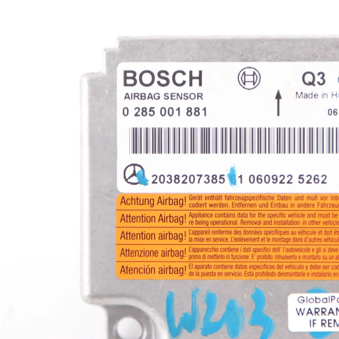 Mercedes W203 ECU Unidad Control Choque Sensor Módulo Módulo Aire - SKU A2038207385 - Número de pieza A2038207385