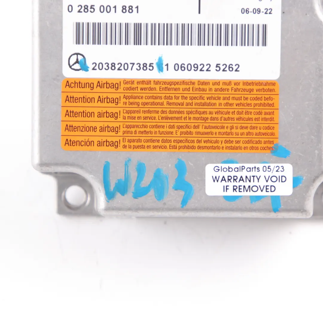 Mercedes W203 Modulo Sensore Impatto Modulo Aria Unità Controllo ECU - SKU A2038207385 - Numero di parte A2038207385