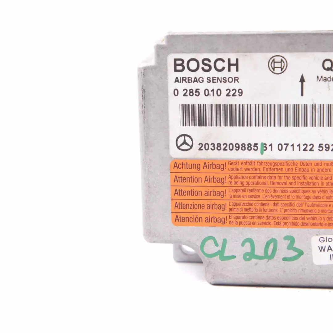 Airbag Module Mercedes W203 W209 SRS Control Unit Crash Sensor ECU to with Part number A2038209885 Airbag Module Mercedes W203 W209 SRS Control Unit Crash Sensor ECU - SKU A2038209885 - Part number A2038209885