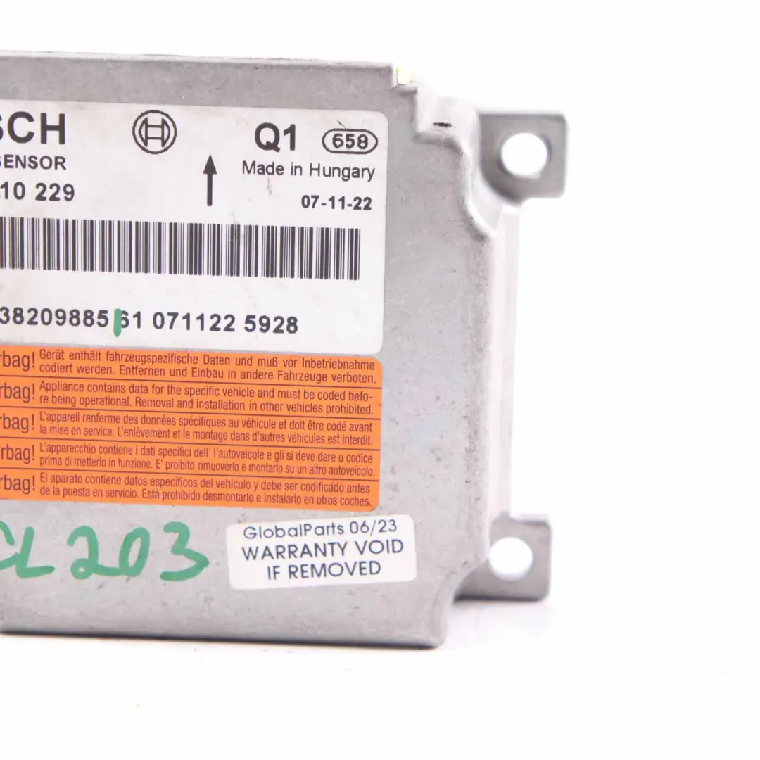Mercedes W203 ECU Unité contrôle Module capteur d'impact Airbag A2038207385 - SKU A2038209885 - Numéro de pièce A2038209885