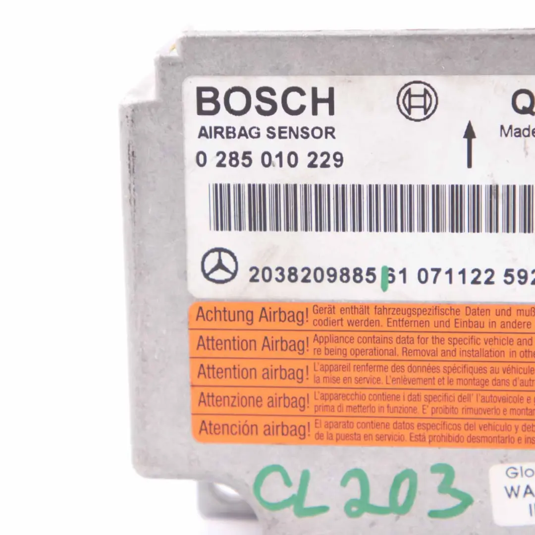 ECU Unità controllo Crash Impact Sensor Modulo Airbag A2038207385 per Mercedes W203 con numero di parte A2038209885 Mercedes W203 ECU Unità controllo Crash Impact Sensor Modulo Airbag A2038207385 - SKU A2038209885 - Numero di parte A2038209885