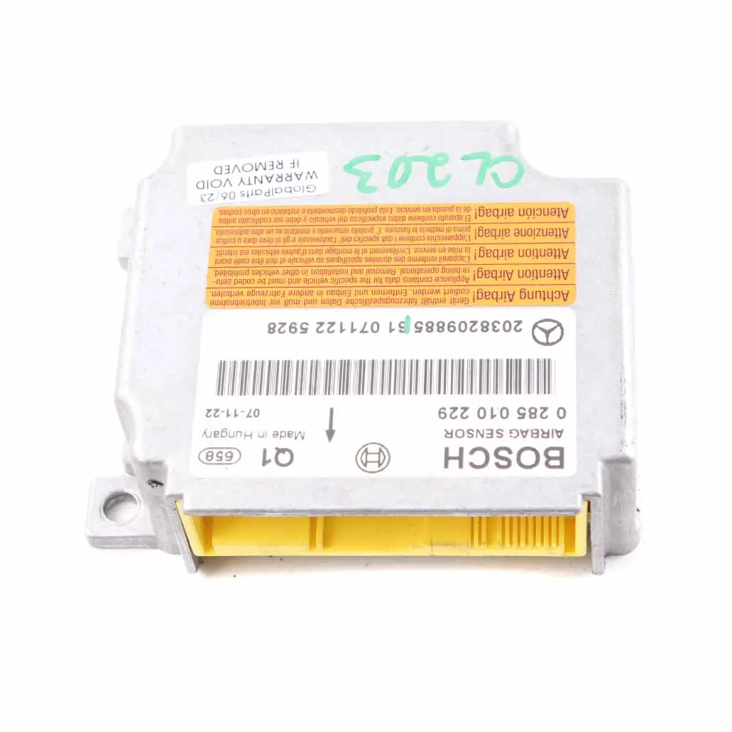 Airbag Module Mercedes W203 W209 SRS Control Unit Crash Sensor ECU - SKU A2038209885 - Part number A2038209885