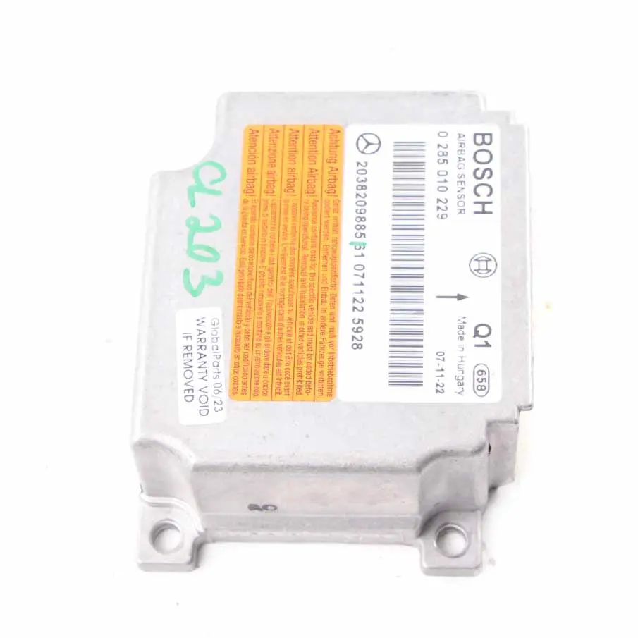 Airbag Module Mercedes W203 W209 SRS Control Unit Crash Sensor ECU to with Part number A2038209885 Airbag Module Mercedes W203 W209 SRS Control Unit Crash Sensor ECU - SKU A2038209885 - Part number A2038209885