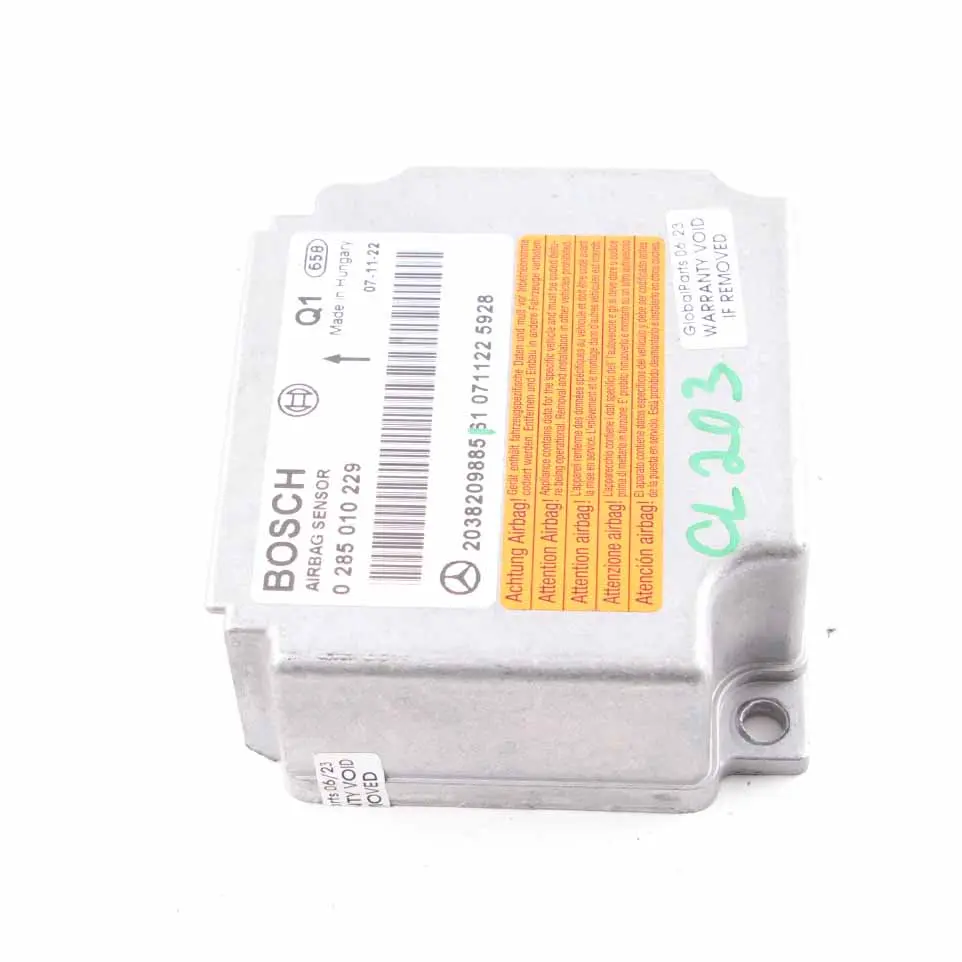 Mercedes W203 ECU Unité contrôle Module capteur d'impact Airbag A2038207385 - SKU A2038209885 - Numéro de pièce A2038209885