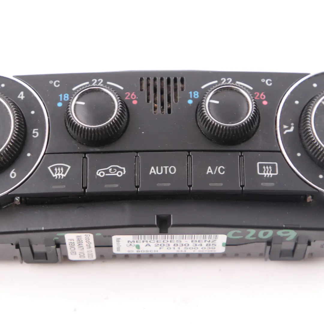 Panel De Control Del Climatizador Mercedes W203 W209 Interruptor A/C para con número de pieza A2038303485 Panel De Control Del Climatizador Mercedes W203 W209 Interruptor A/C - SKU A2038303485 - Número de pieza A2038303485