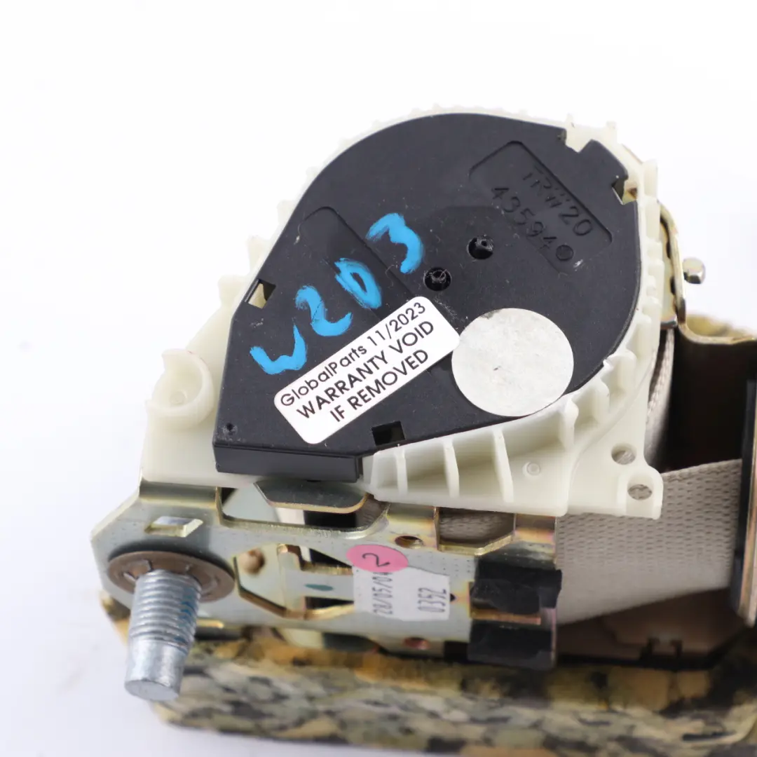 Belt Rear Left N/S Safety Upper Belt Beige to Mercedes W203 Seat with Part number A2038608785 Mercedes W203 Seat Belt Rear Left N/S Safety Upper Belt Beige - SKU A2038608785-2 - Part number A2038608785