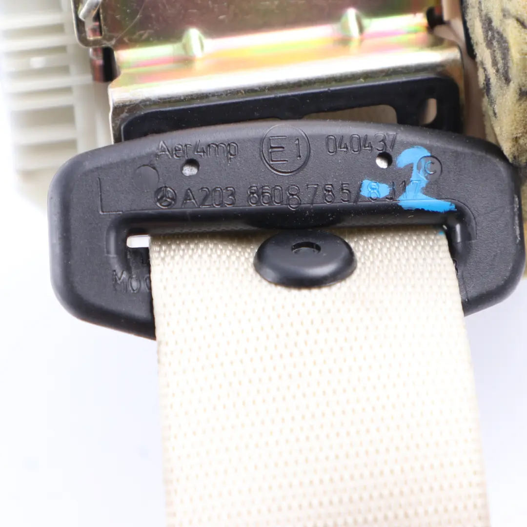 Mercedes W203 Seat Belt Rear Left N/S Safety Upper Belt Beige - SKU A2038608785-2 - Part number A2038608785
