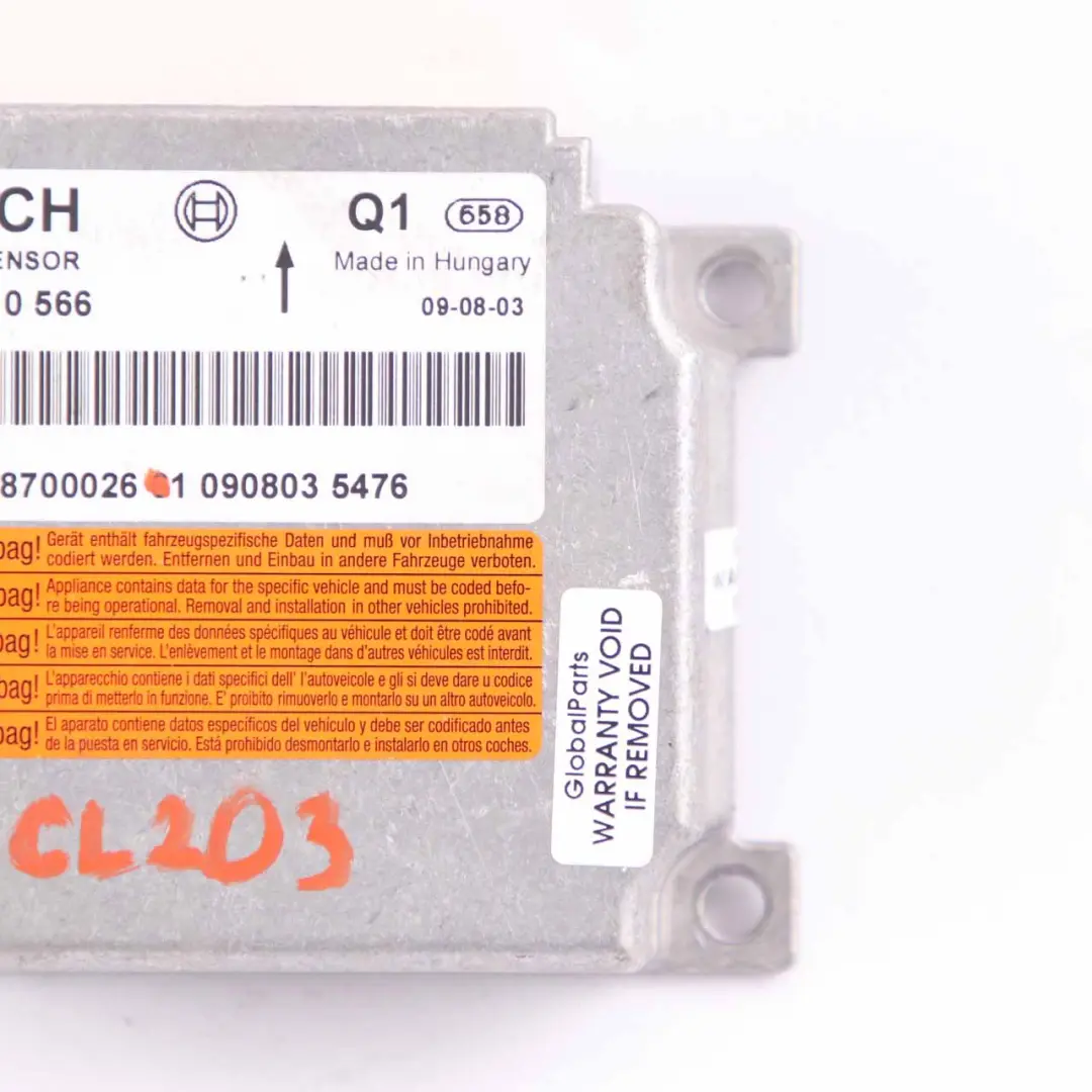 ECU Steuergerät Crash Impact Sensor Modul Airbag für Mercedes W203 mit Teilenummer A2038700026 Mercedes W203 ECU Steuergerät Crash Impact Sensor Modul Airbag - SKU A2038700026 - Teilenummer A2038700026