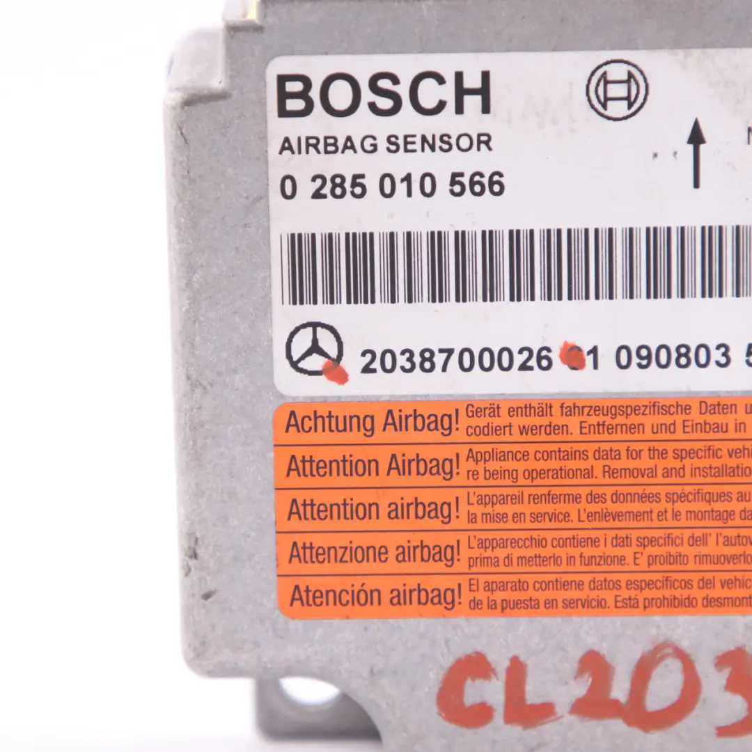 Mercedes W203 ECU Unidad Control Choque Módulo Sensor Impacto Airbag - SKU A2038700026 - Número de pieza A2038700026