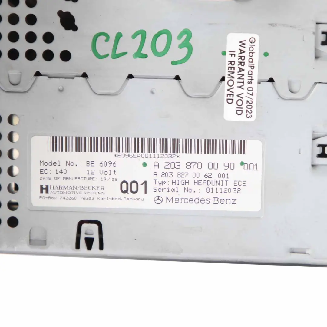 Mercedes W203 CD Media Player Radio Audio 20 Teléfono Unidad Principal - SKU A2038700090 - Número de pieza A2038700090