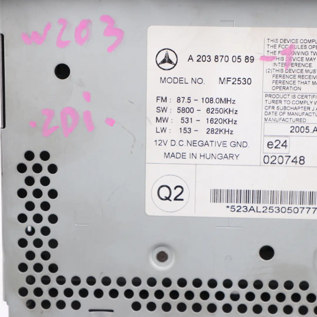 Media Player Radio Audio Stereo Head Unit to Mercedes W203 CD with Part number A2038700589 Mercedes W203 CD Media Player Radio Audio Stereo Head Unit - SKU A2038700589-1 - Part number A2038700589