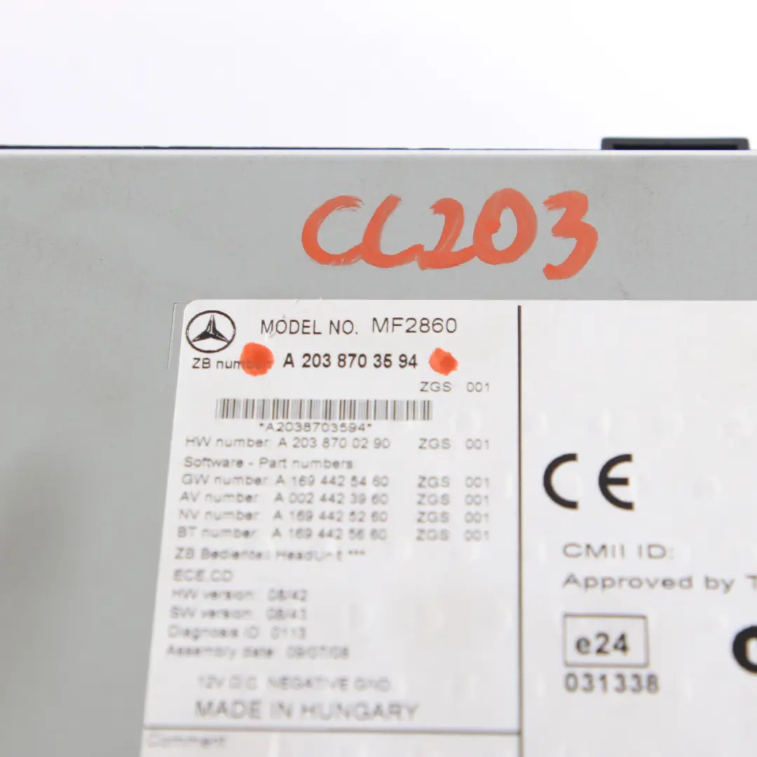 Head Unit CD Player Radio Audio Controller Unit to Mercedes CL203 CLC with Part number A2038703594 Mercedes CL203 CLC Head Unit CD Player Radio Audio Controller Unit - SKU A2038703594 - Part number A2038703594