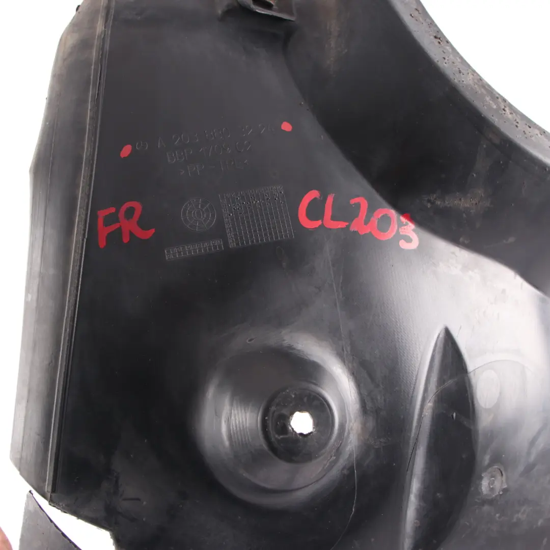 Arch Front Right O/S Trim Panel Mud Guard to Mercedes W203 CL203 Wheel with Part number A2038803224 Mercedes W203 CL203 Wheel Arch Front Right O/S Trim Panel Mud Guard - SKU A2038803224 - Part number A2038803224